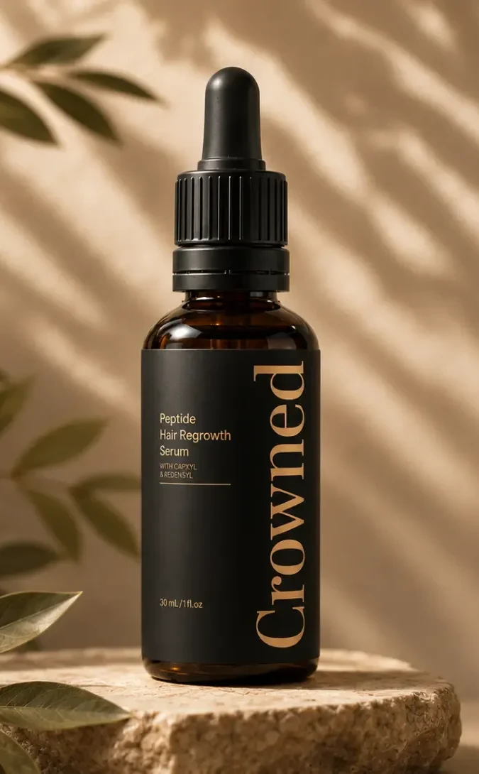Crowned hair serum bottle with dropper